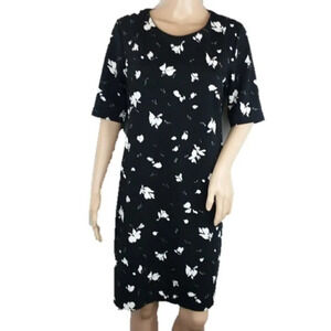 Vince Camuto Short Sleeve Floral Print Black Dress